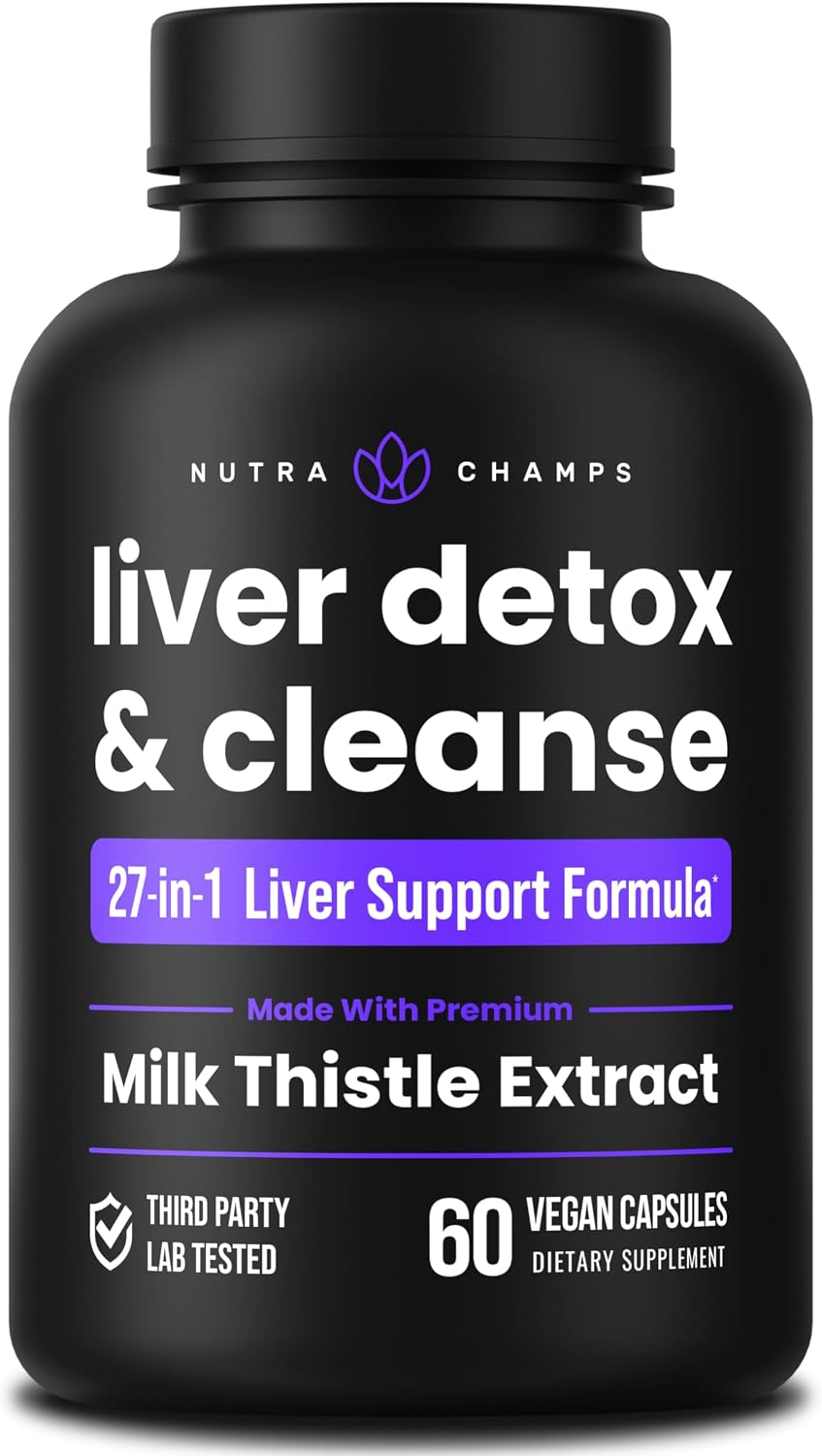 NutraChamps Liver Cleanse Detox & Repair Formula, 20+ Herbs: Milk Thistle Extract with Silymarin, Artichoke, Dandelion, Chicory Root Powder