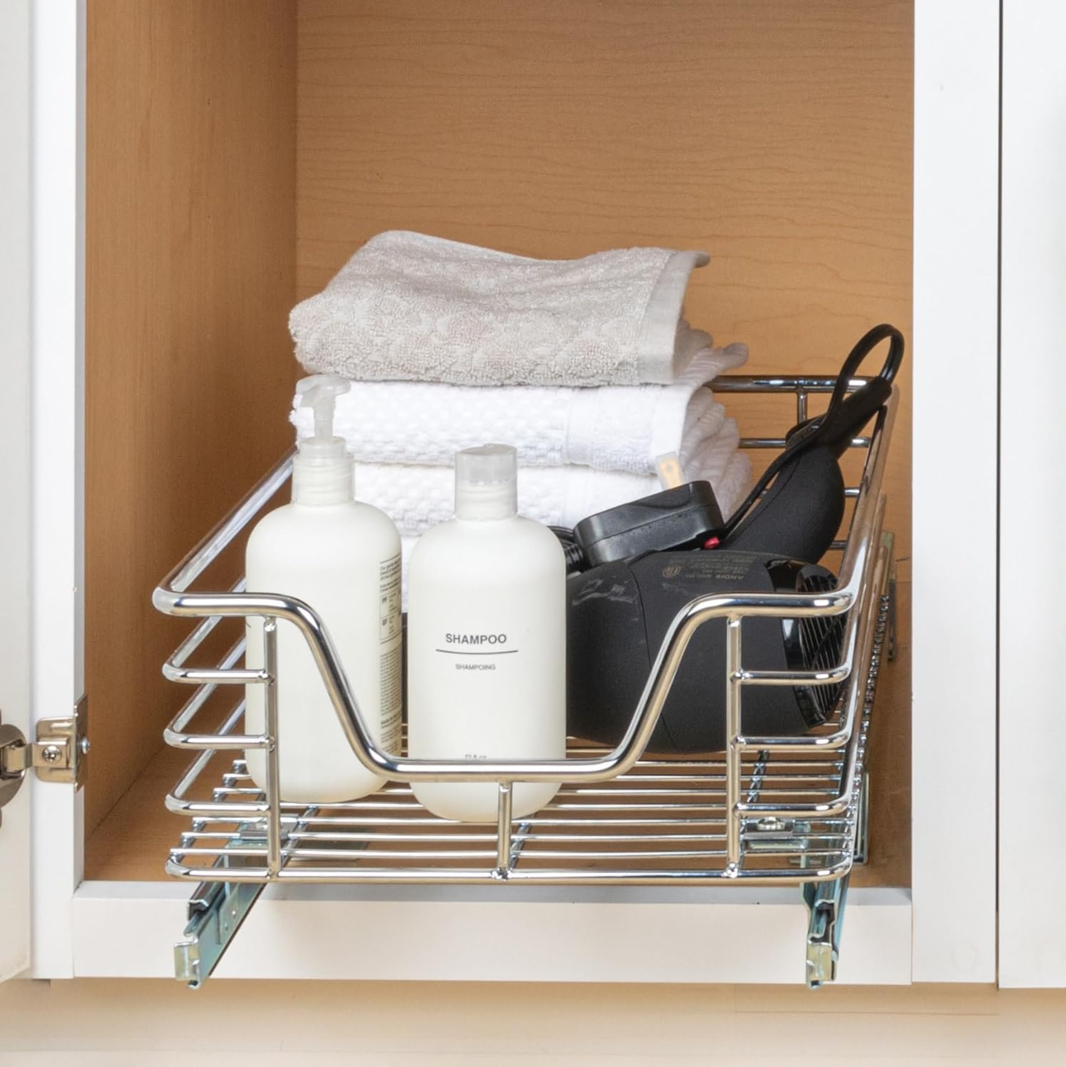 Household Essentials Glidez 2‑Tier Multipurpose Chrome‑Plated Steel Pull‑Out/Slide‑Out Under Cabinet Organizer, Chrome Finish