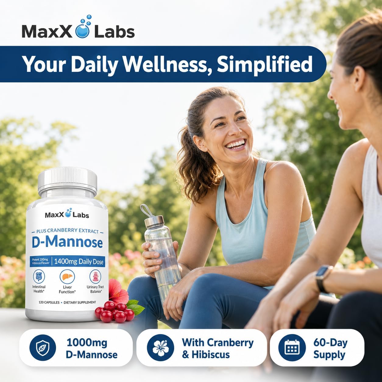 D-Mannose Capsules, 1400 Mg with Cranberry & Hibiscus Flower, 120 Ct | Fast Acting Formula, Supports Bladder & Urinary Tract Health - Extra Strength 60 Servings