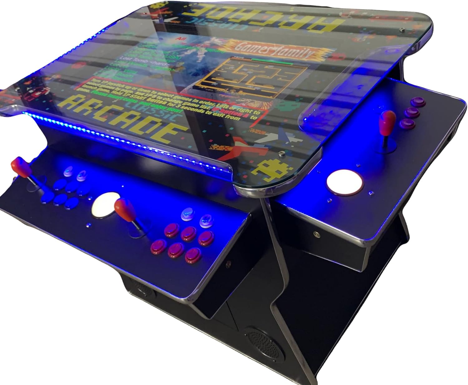 Full Size Commercial Grade Cocktail Arcade Machine 4500 Games Lift Up/Tilt Screen 26.5 Screen Tempered Glass 2 Stools Included 5 Year Warranty Black
