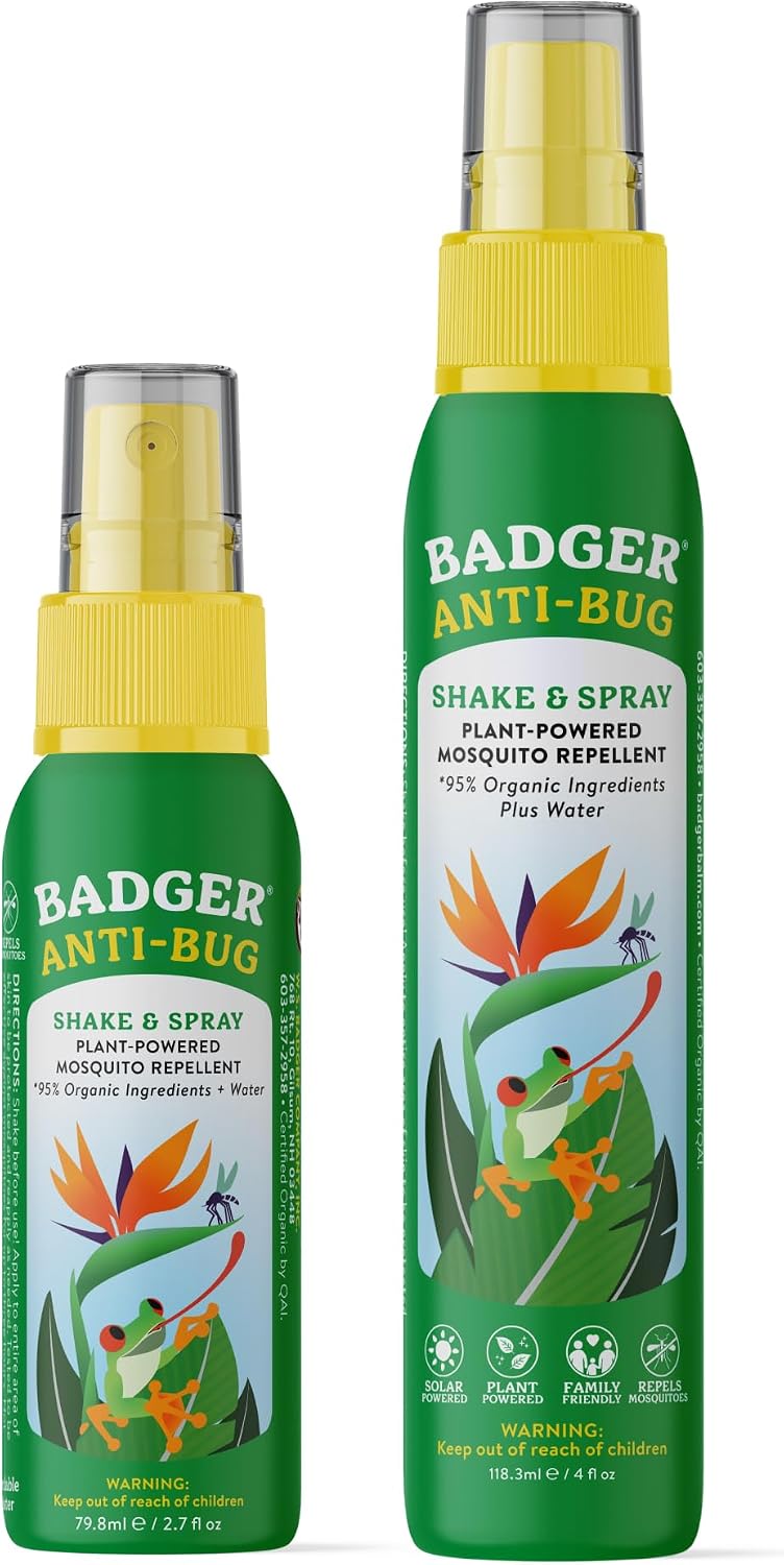 Badger Bug Spray, 3-Hour DEET-Free Mosquito Repellent, Family Friendly, Citronella & Organic Essential Oils, Natural & Vegan Insect Repellent Spray, 4 fl oz Aluminum Bottle
