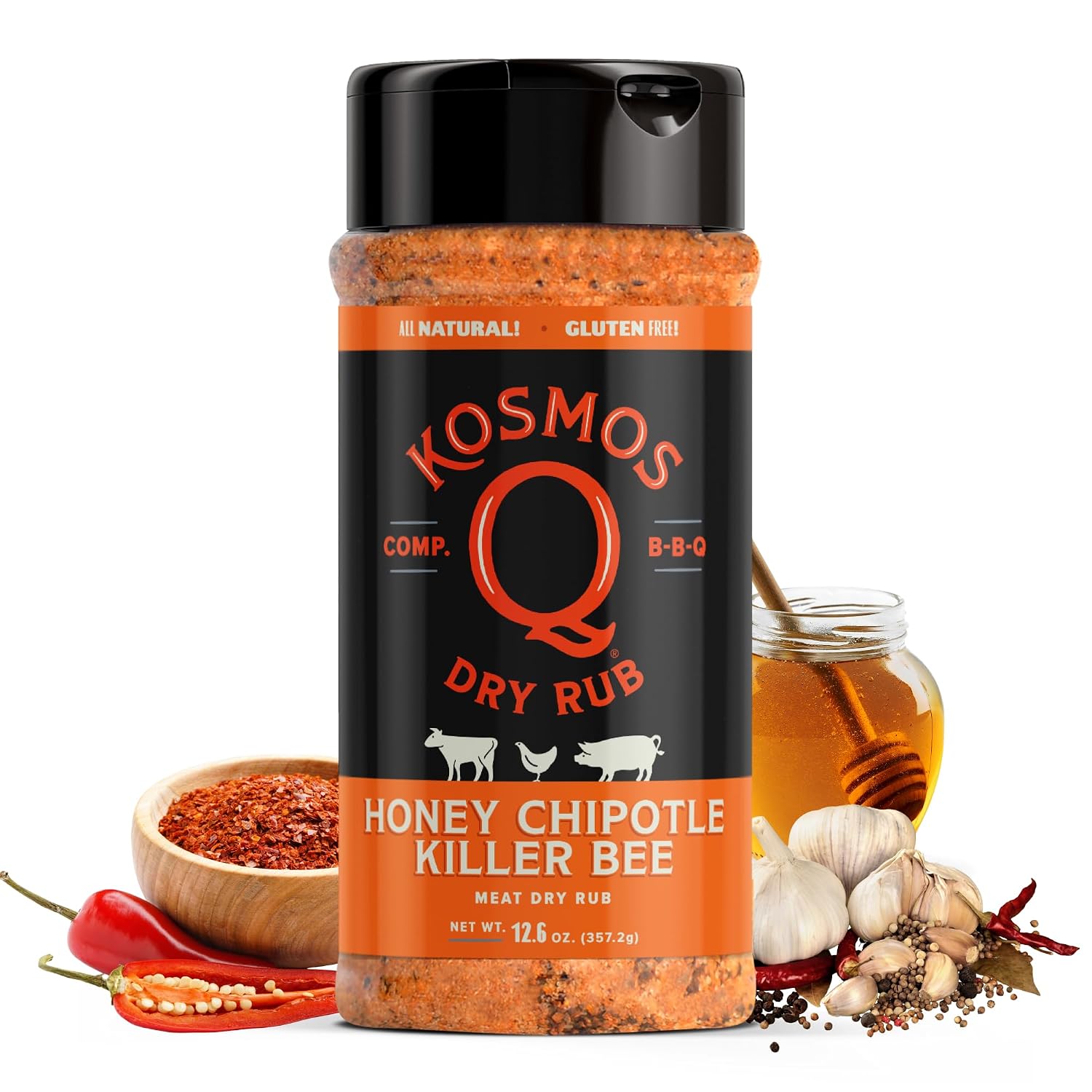 Kosmos Q Hot Dirty Bird BBQ Dry Rub, Spicy Seasoning with Chili Pepper, Brown Sugar, Garlic & Onion for Chicken, Turkey, Ribs, Pork, Dry Rub for Smoking & Grilling Meat, BBQ Spice Blend, 11 Oz Bag