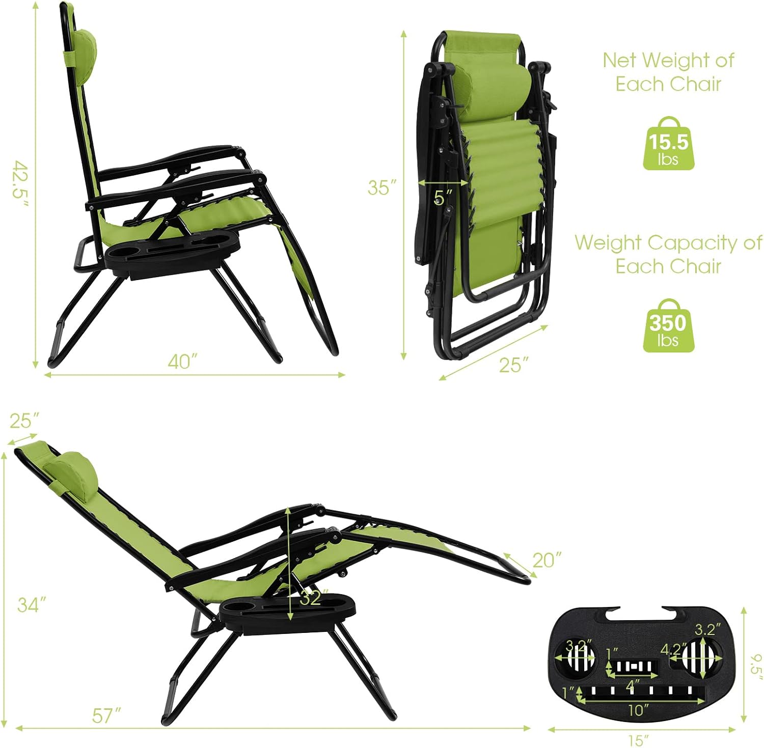 Goplus Zero Gravity Lounge Chairs, 160°Adjustable Folding Recliner w/Pillow and Cup Holder, 350LBS Comfy Outdoor Lounge Chairs for Patio, Lawn, Yard & Camp(1, Gray)