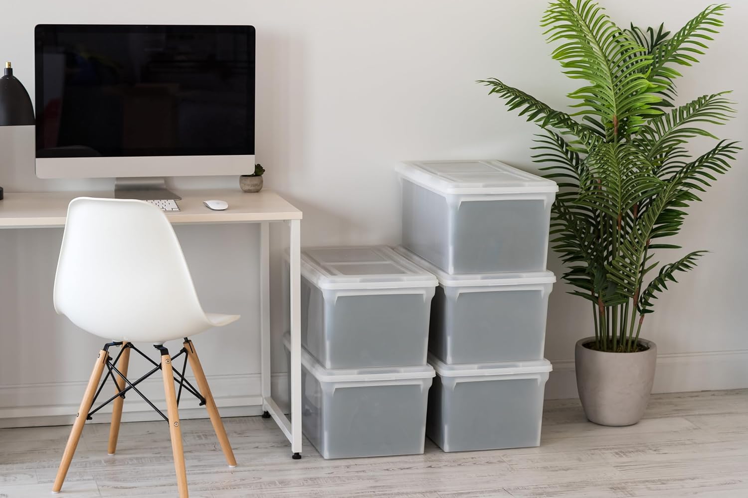 IRIS USA 5-Pack 44 Qt. Letter File Box with Hinged Lid, Clear | Protect important documents, letter and legal files with secure storage for home offices, moving, and long-term organization