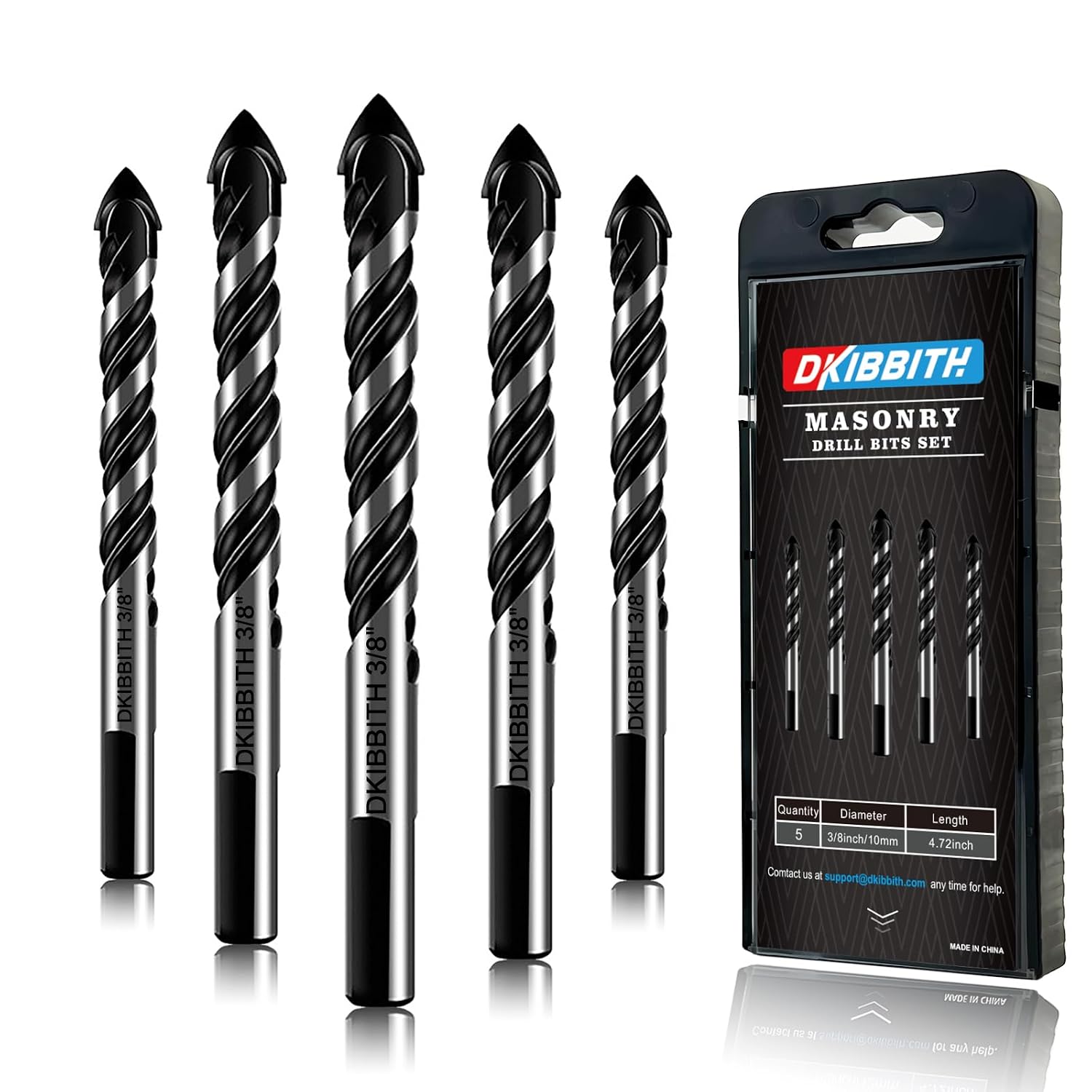 10-Piece Masonry Drill Bit Set for Concrete Tile Glass Ceramic Brick, 1/8 to 1/2 Inch Drilling Bits with Triangle Handle