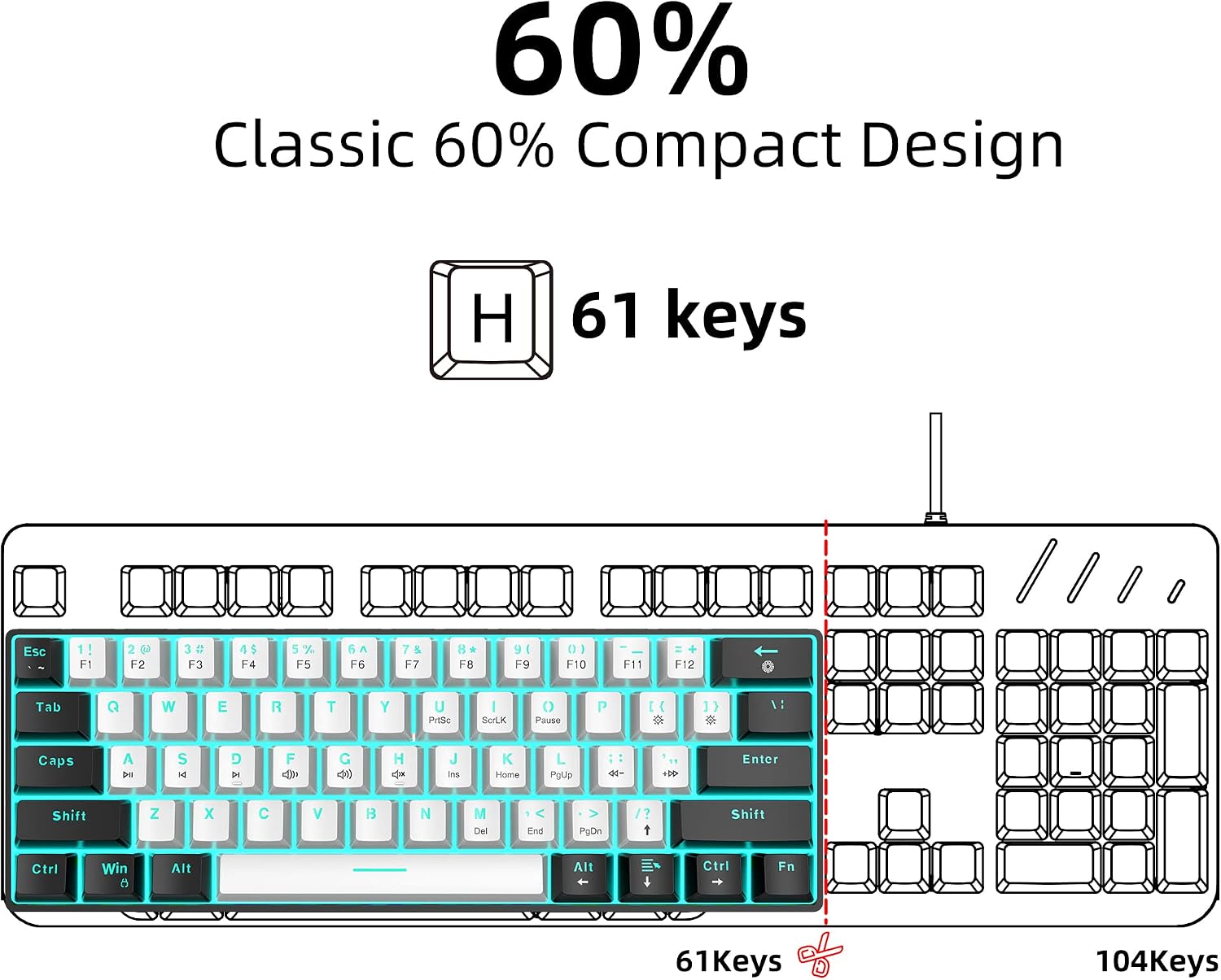 Snpurdiri 60% Mechanical Gaming Keyboard (Black-White