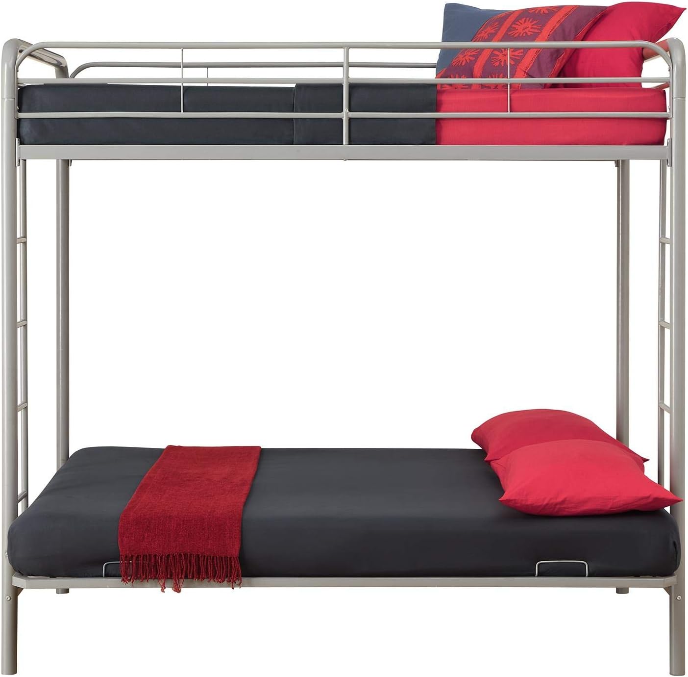 DHP Twin-Over-Futon Convertible Couch and Bed with Metal Frame, Ladder and Guardrails - Black