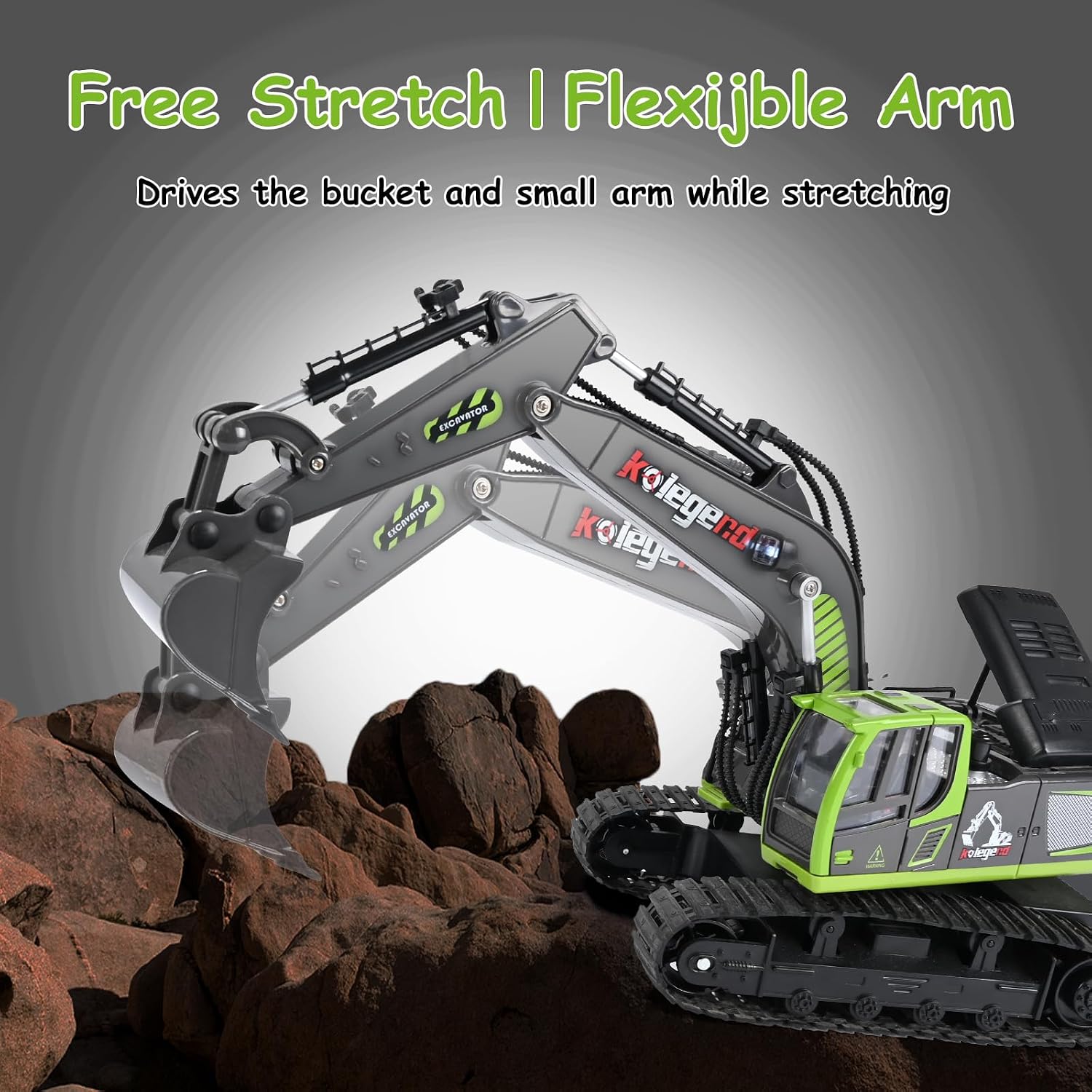 kolegend 1:18 Scale RC Excavator Toy with Metal Shovel, 11 Channels Remote Control Construction Truck