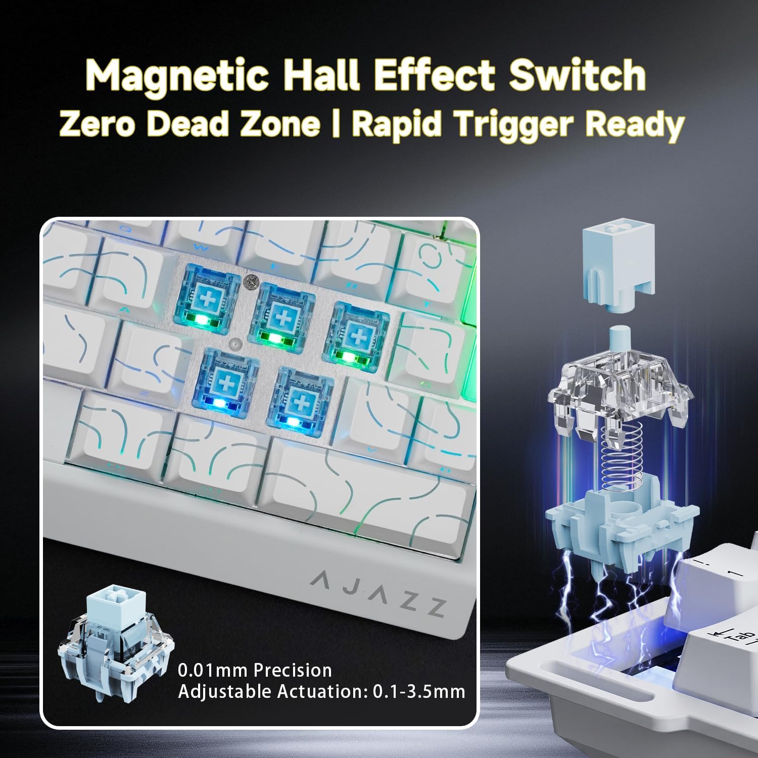 AJAZZ AK029 Wired One-Handed Hall Effect Mechanical Gaming Keypad, 29 Keys | Magnetic Switch, Rapid Trigger, 8KHz Polling, SOCD/DKS, RGB Backlit, Web Driver Customizable, Portable, Black Gray