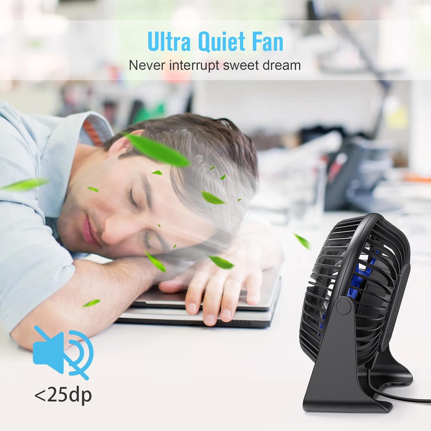 BESKAR USB Small Desk Fan, Portable Table Fans with 3 Speeds Strong Airflow