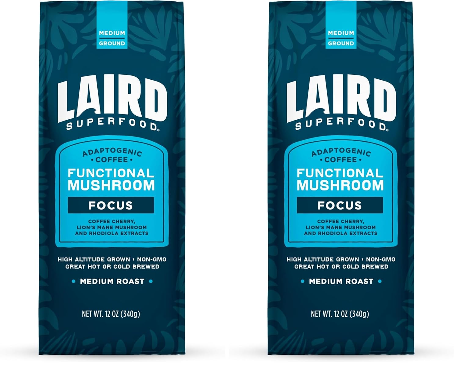 Laird Superfood Peruvian Dark Roast Coffee with Functional Mushrooms, Certified Organic Peruvian Ground Coffee Beans, Gluten-Free, Dairy-Free, Non-GMO