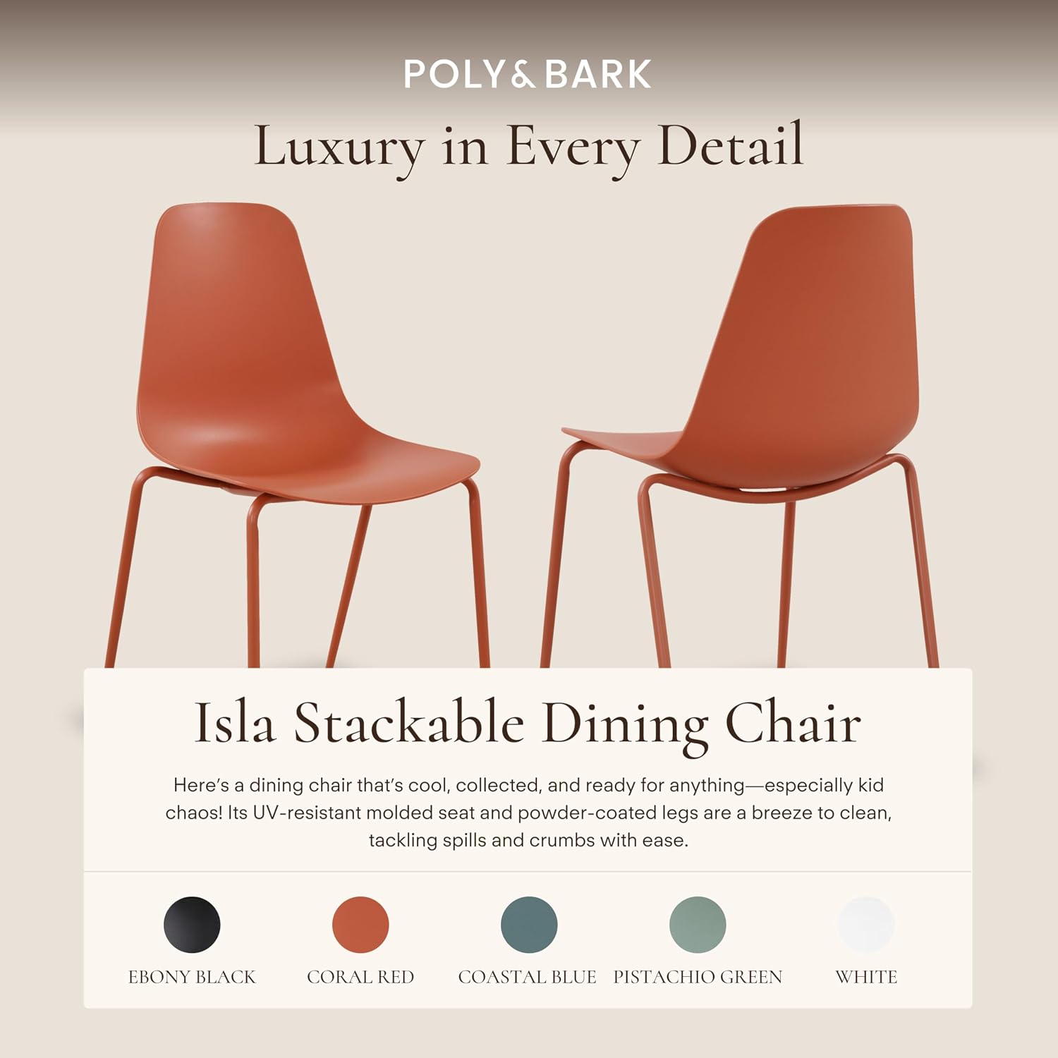 Poly & BARK Isla Modern Kitchen Chairs Set of 4 - Plastic Dining Chair with Metal Legs - Quick Assembly Simple Cafe Chairs Plastic for Indoor or
