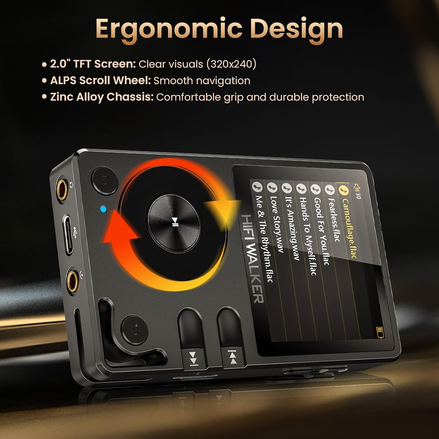 HIFI WALKER H2 Hi-Res Bluetooth MP3 Player with 64GB MicroSD Card, Portable Lossless Digital Audio Player with ESS DAC, DSD FLAC Support, USB DAC