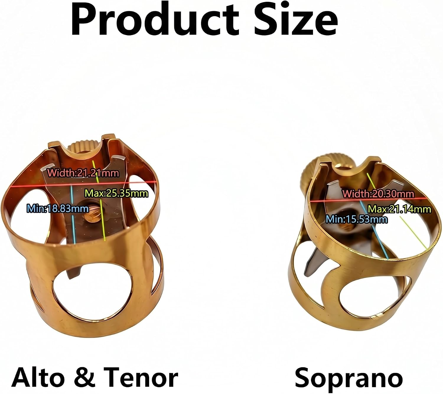 Professional Alto Saxophone Ligature for Metal Mouthpiece - Upgraded Single Screw Design, Gold Brass Ligature with Protective Cap for Slim Alto Sax Metal Mouthpieces