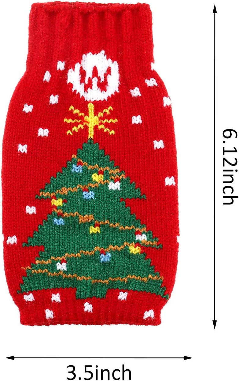 Boao 6 Sets Christmas Wine Bottle Cover and Hats Decoration Handmade Ugly Sweater Knit Wine Bottle Dress Santa Reindeer Snowman for Christmas