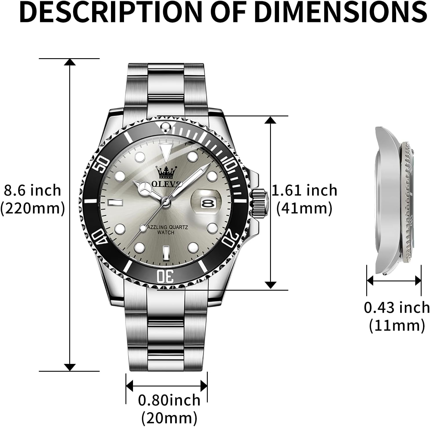 OLEVS Luxury Watches for Men Big Stainless Steel Waterproof Quartz Analog