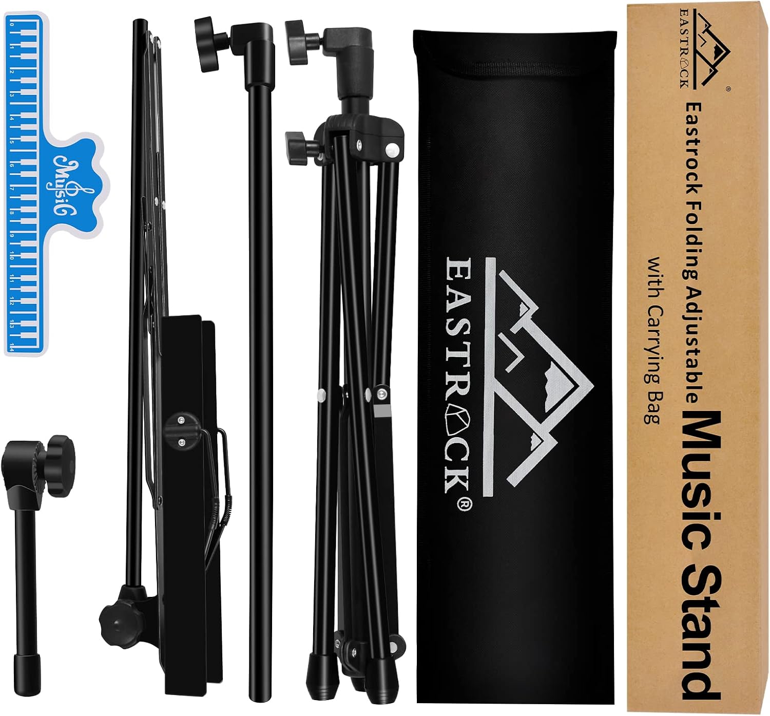 EASTROCK Foldable Sheet Music Stand, 28"-54" Adjustable Height | Lightweight Metal, 2-in-1 Desktop and Floor Stand, with Carrying Bag and Clips