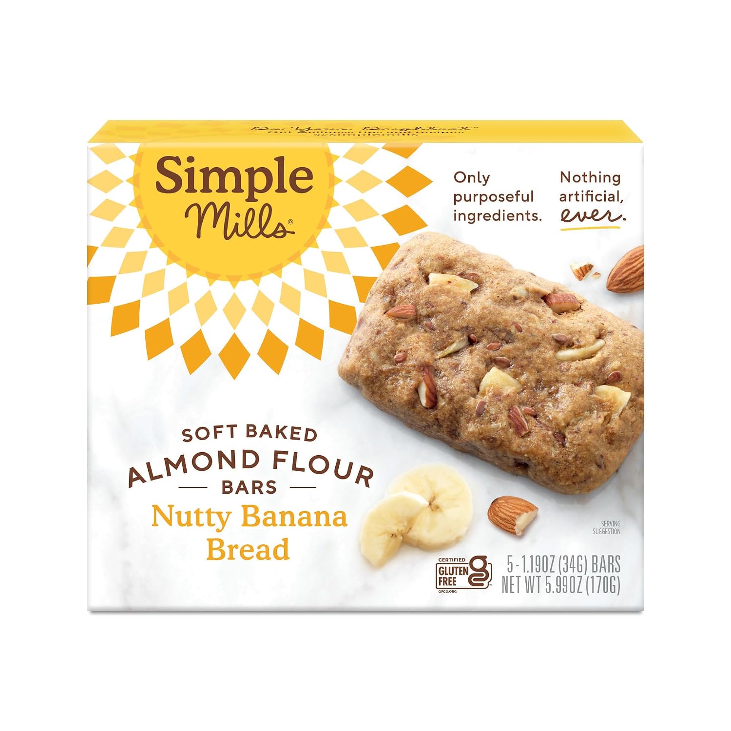 Simple Mills Soft Baked Dark Chocolate Almond Flour Bars, 5 ct, 1.19 oz each
