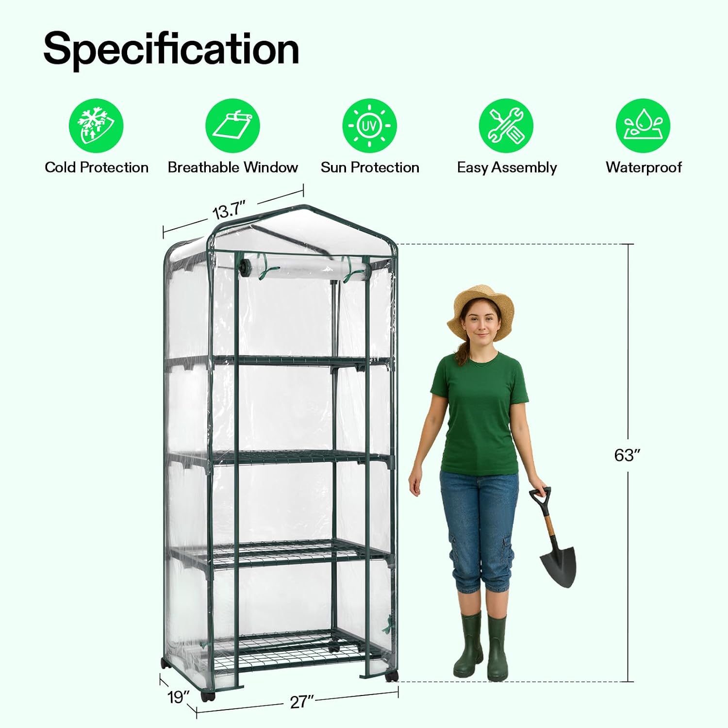 VIVOSUN Mini 4-Tier Greenhouse with Wheels