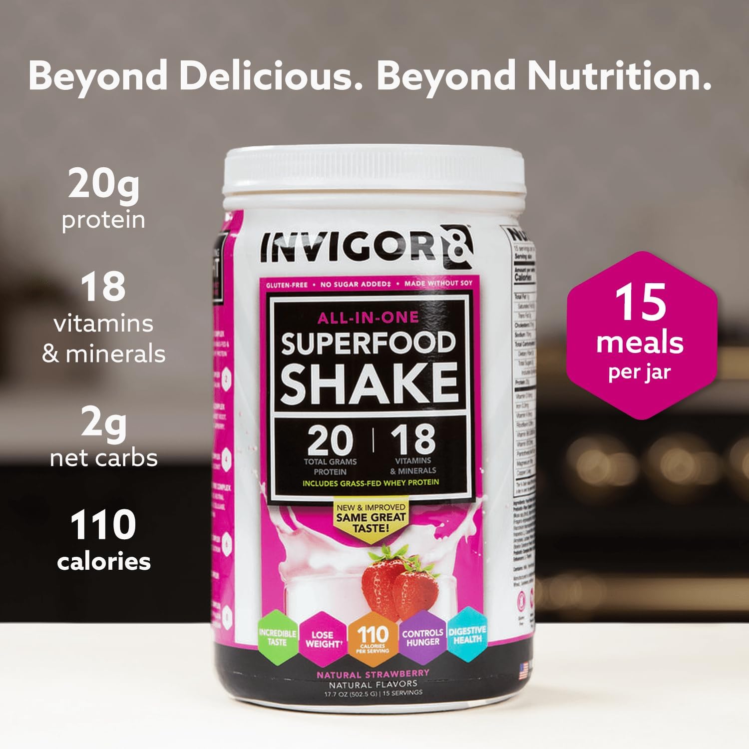 Superfood Grass Fed Whey Protein Isolate Shake Chocolate Brownie Gluten-Free and Non GMO Meal Replacement with Probiotics and Omega 3 (645g)