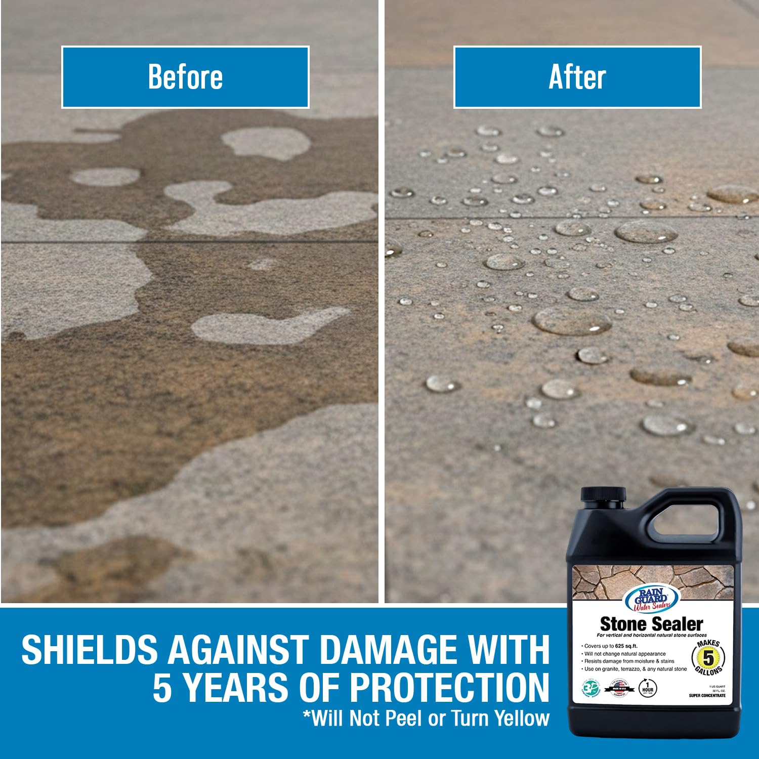 Rainguard Water Sealers Stone Sealer, Penetrating Protection Against Moisture Damage and Stains, for All Stone Surfaces, Silane/Siloxane Waterproofer, Natural Finish, Ready to Use, 5 Gallons | Silane Siloxane Waterproofer, Protects Against Moisture Damag…