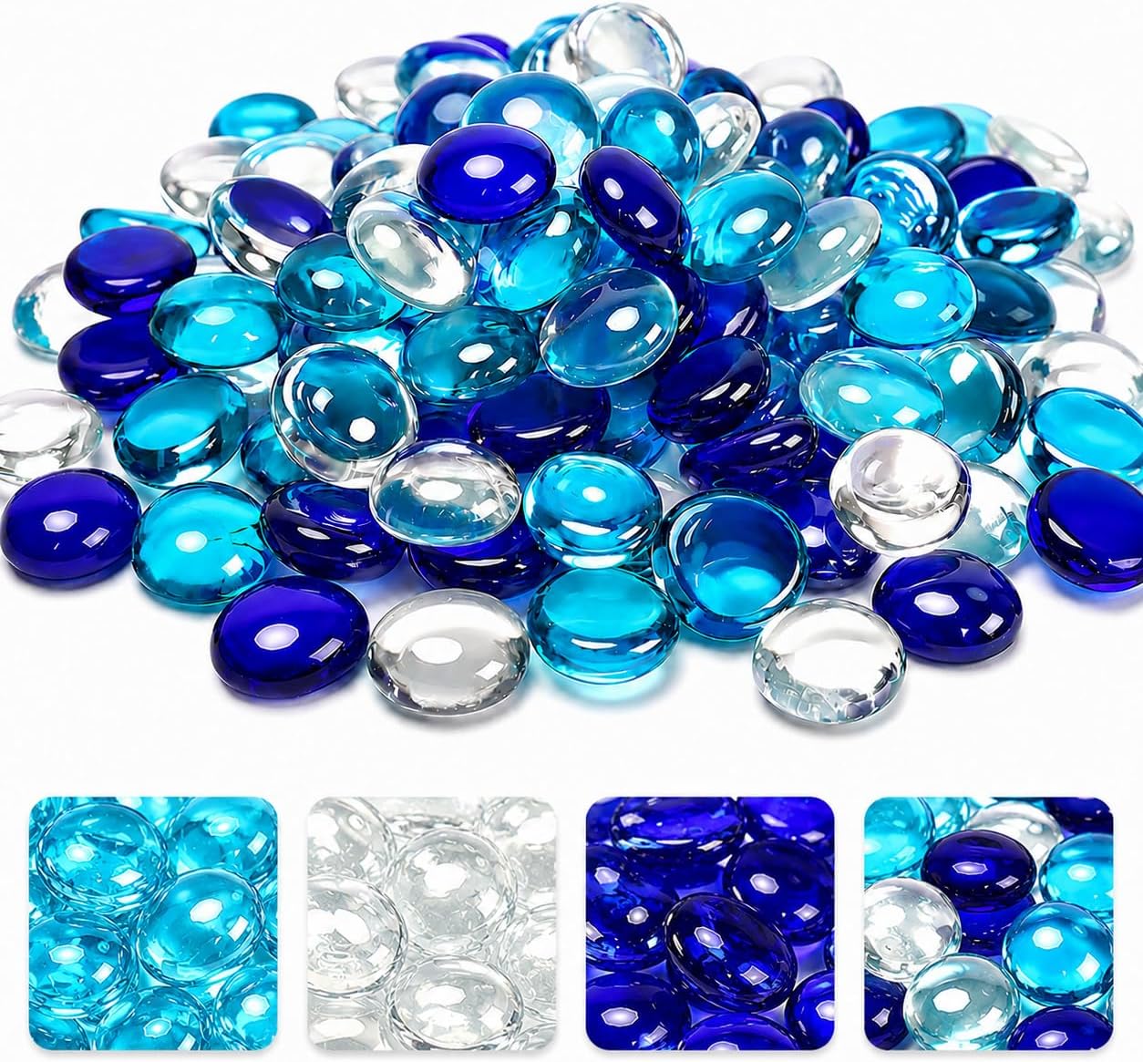 Hisencn Fire Glass Beads for Fire Pit 1/2 Inch, Blended Blue Fire Glass Rocks for Propane Gas Fireplace or Natural