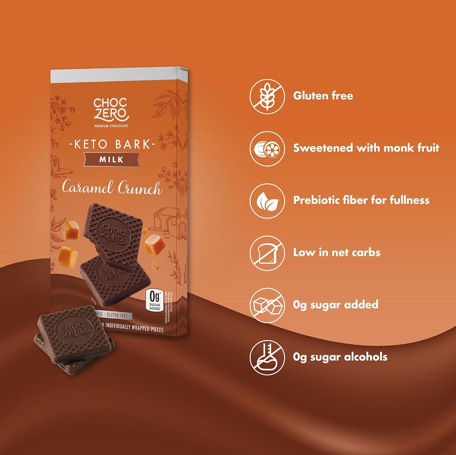 ChocZero Sugar Free Chocolate Candy with Hazelnuts, 4 Pack | No Sugar Alcohols, Keto, Low Carb, High Fiber, Gluten Free, 32 Total Candy Squares