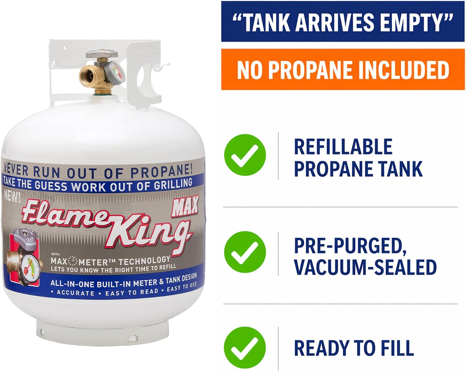 Flame King 20LB Steel Propane Tank Cylinder with Overflow Protection Device Valve and Built-in Gauge, Great for Grills and BBQs