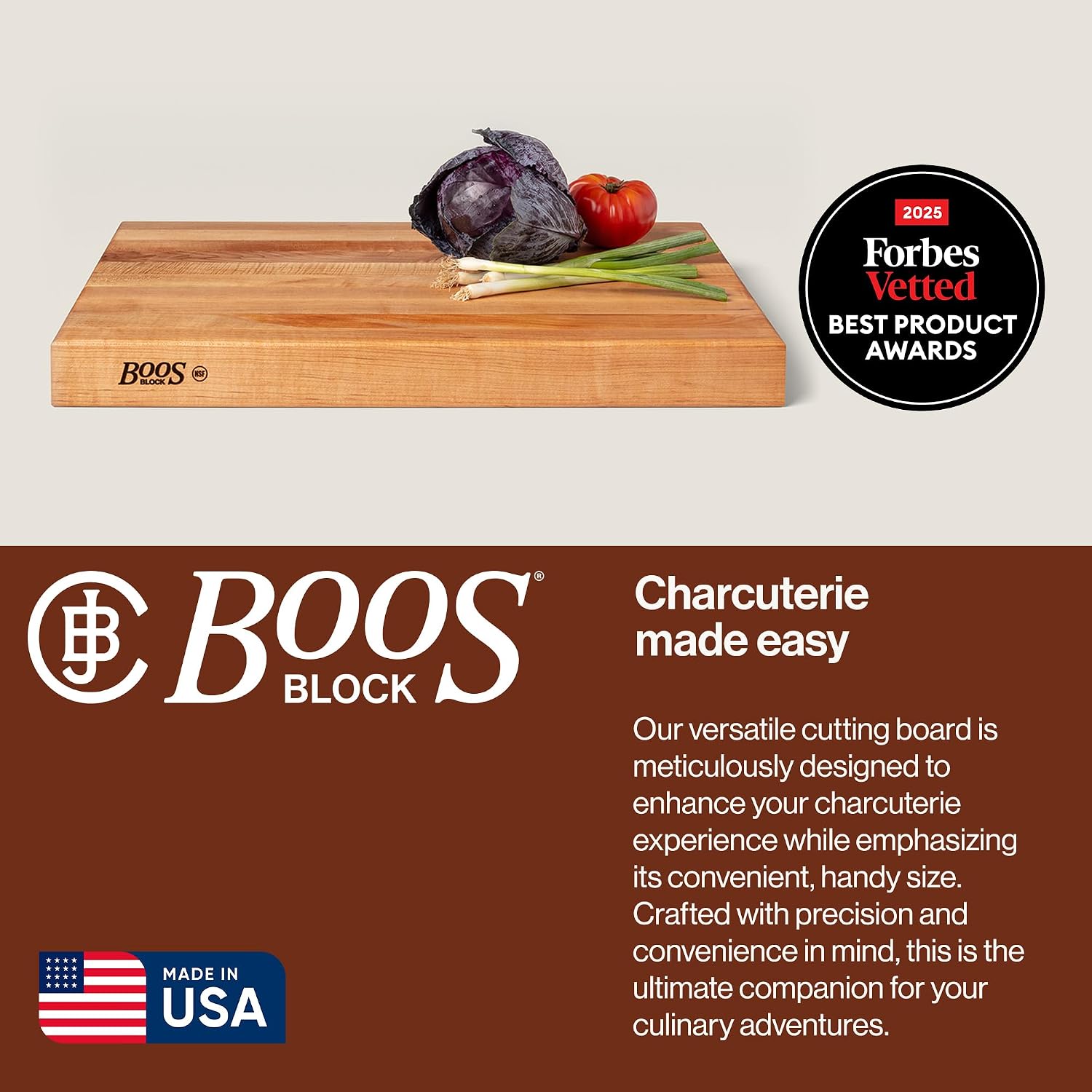 John Boos Handle Boards Series Rectangular Wooden Maple Cutting Board 24”x18” – 2.25” Thick, 30-lb Reversible Butcher Block with Juice Groove, Edge-Grain & Metal Handles
