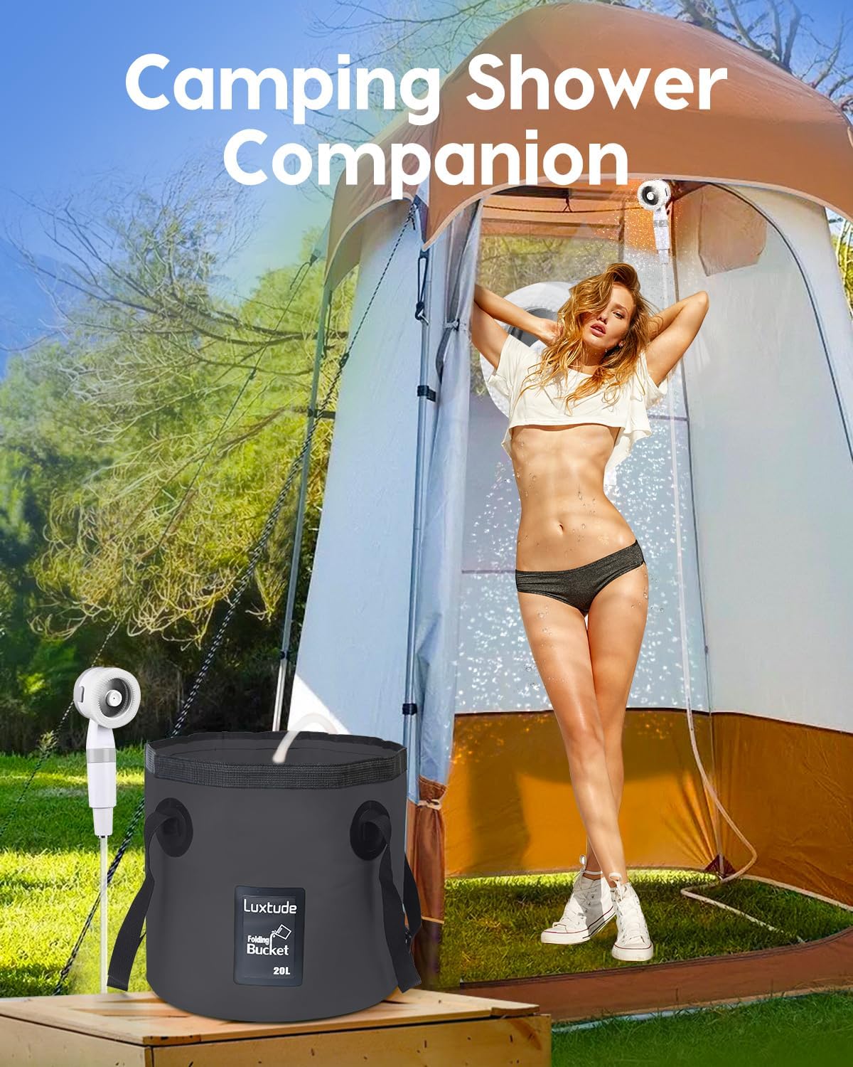 Luxtude Collapsible Bucket with Handle, Portable 5 Gallon Bucket for Camping, Fishing, Beach, Gardening, RV & Outdoor Emergency