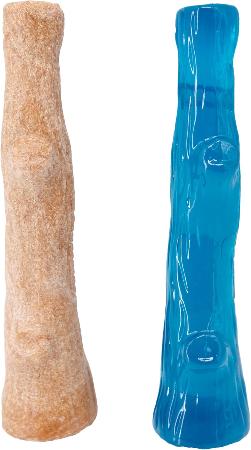 Outward Hound Puppy 2-Pack Dog Chew Toys – Real-Wood Blend Dogwood & Chewy TPE, Moderate Chewers, Small, 5.3"