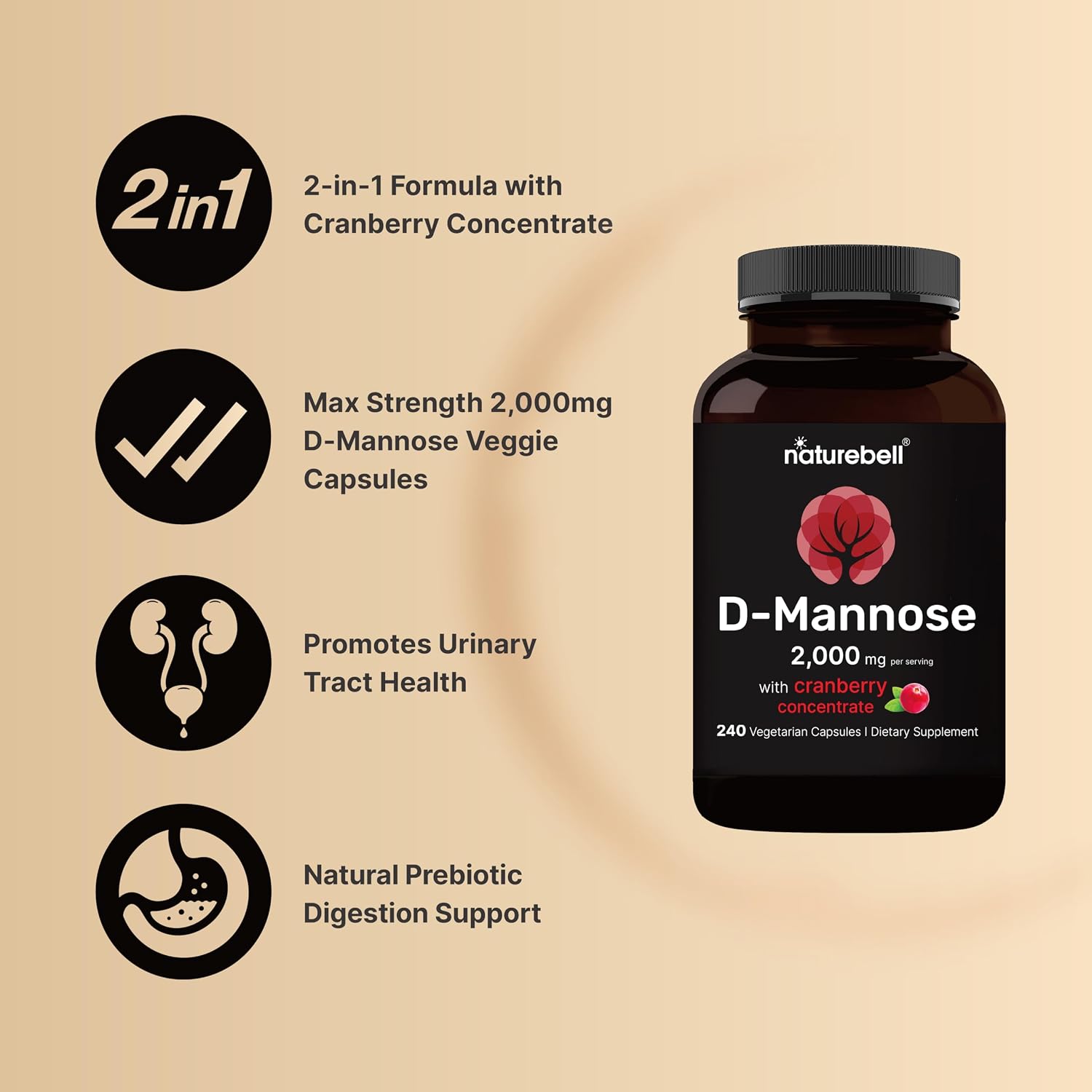 NatureBell D-Mannose 500mg Capsules (2