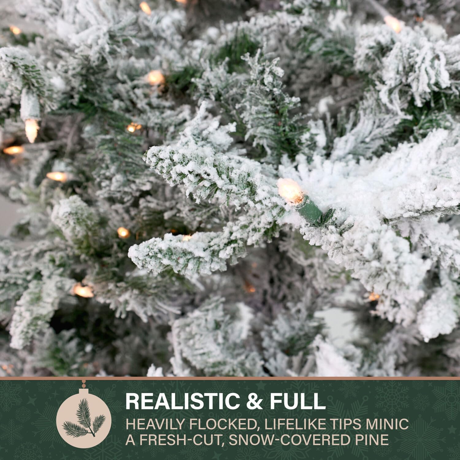 Fraser Hill Farm 7.5-Ft. Mountain Pine Flocked Artificial Christmas Tree with Stand, Unlit Foldable Fake Tree with Realistic Snowy Foliage for Home Decoration