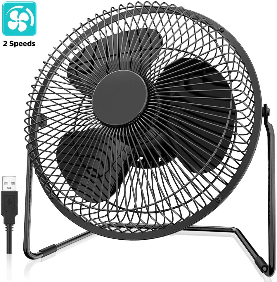 EasyAcc 9 Inch USB Desk Fan Ultra-quiet USB Powered 360° Rotation Desktop Fan with Metal Frame, Portable Personal Cooling Fan with 2 Speed for Home Office (USB POWERED ONLY)