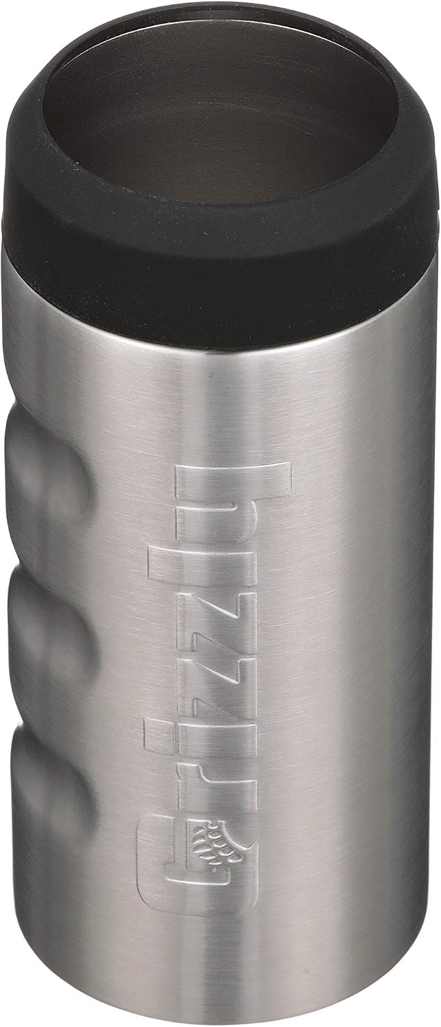Grizzly Grip Slim Can, 12 oz Stainless Steel Can Cooler, Brushed Stainless