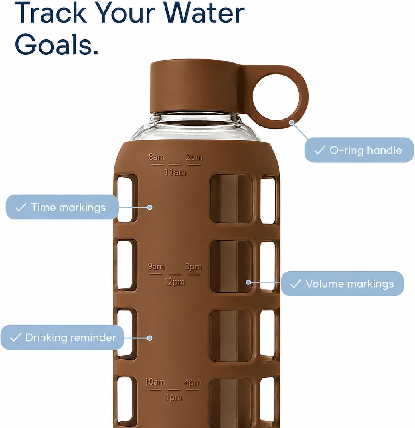 purifyou 40oz / 32oz / 22oz / 12oz Borosilicate Glass Water Bottle with Time & Volume Markers, Silicone Sleeve