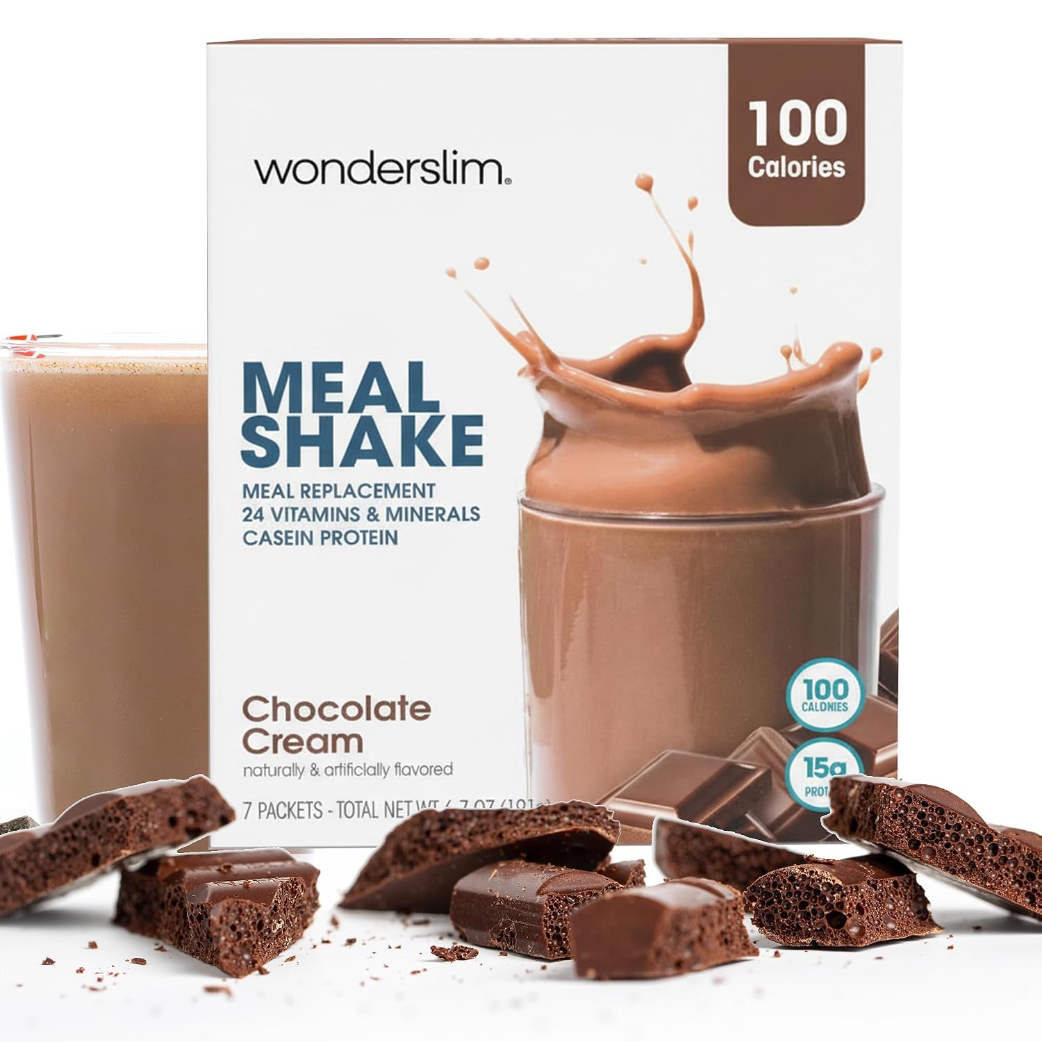 WonderSlim Protein Meal Replacement Shake – 15g Protein, 24 Vitamins & Minerals, Low Carb, Low Calorie, Gluten Free – Meal Replacement Drink for Weight Management, 7 Count Packets (Dark Cocoa Cream)
