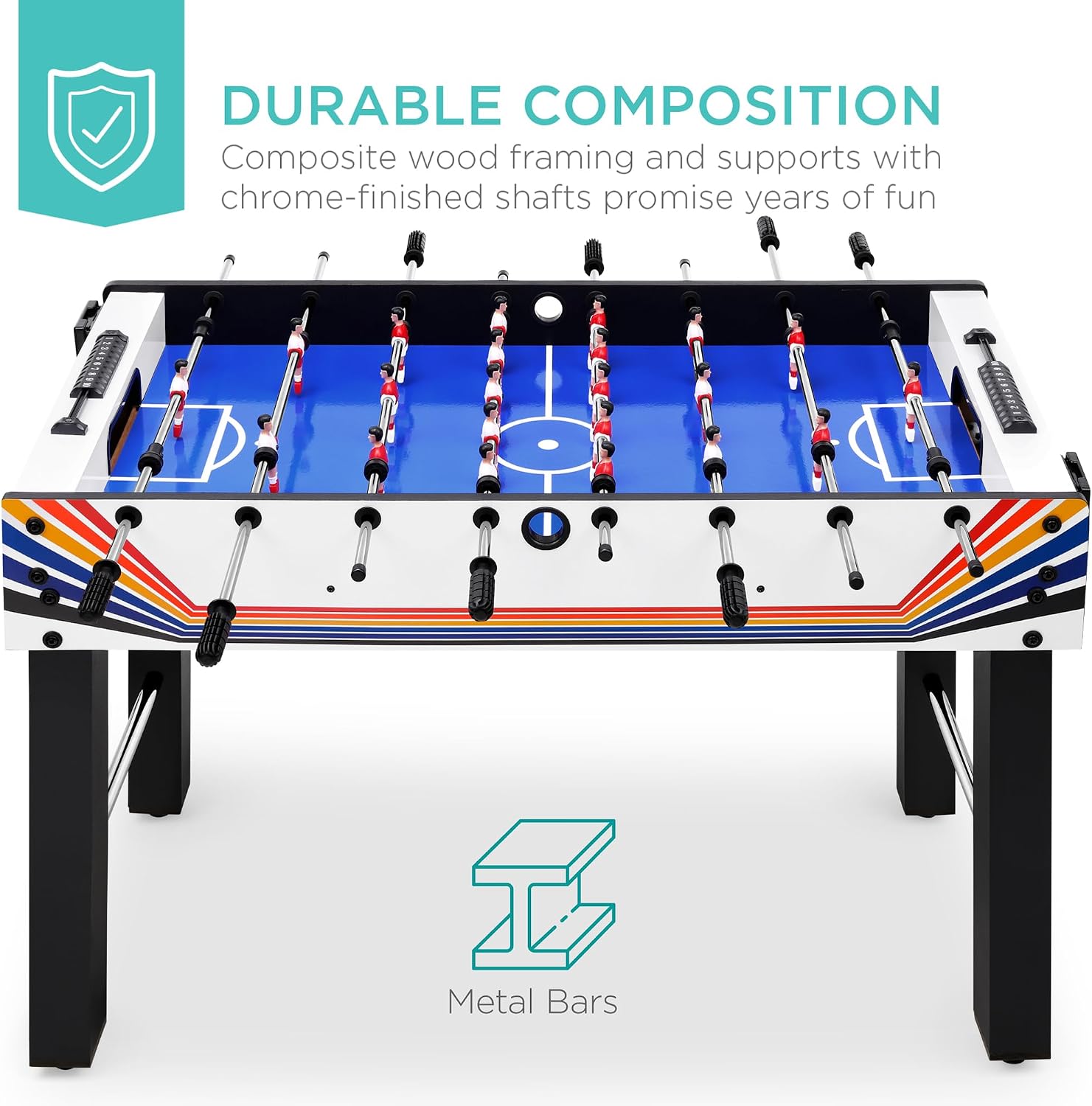 Best Choice Products Foosball Table for Kids and Adults, Game Room Soccer Game Table w/ 2 Balls, 2 Cup Holders, Ergonomic Handles, Chrome Finished Metal Bars