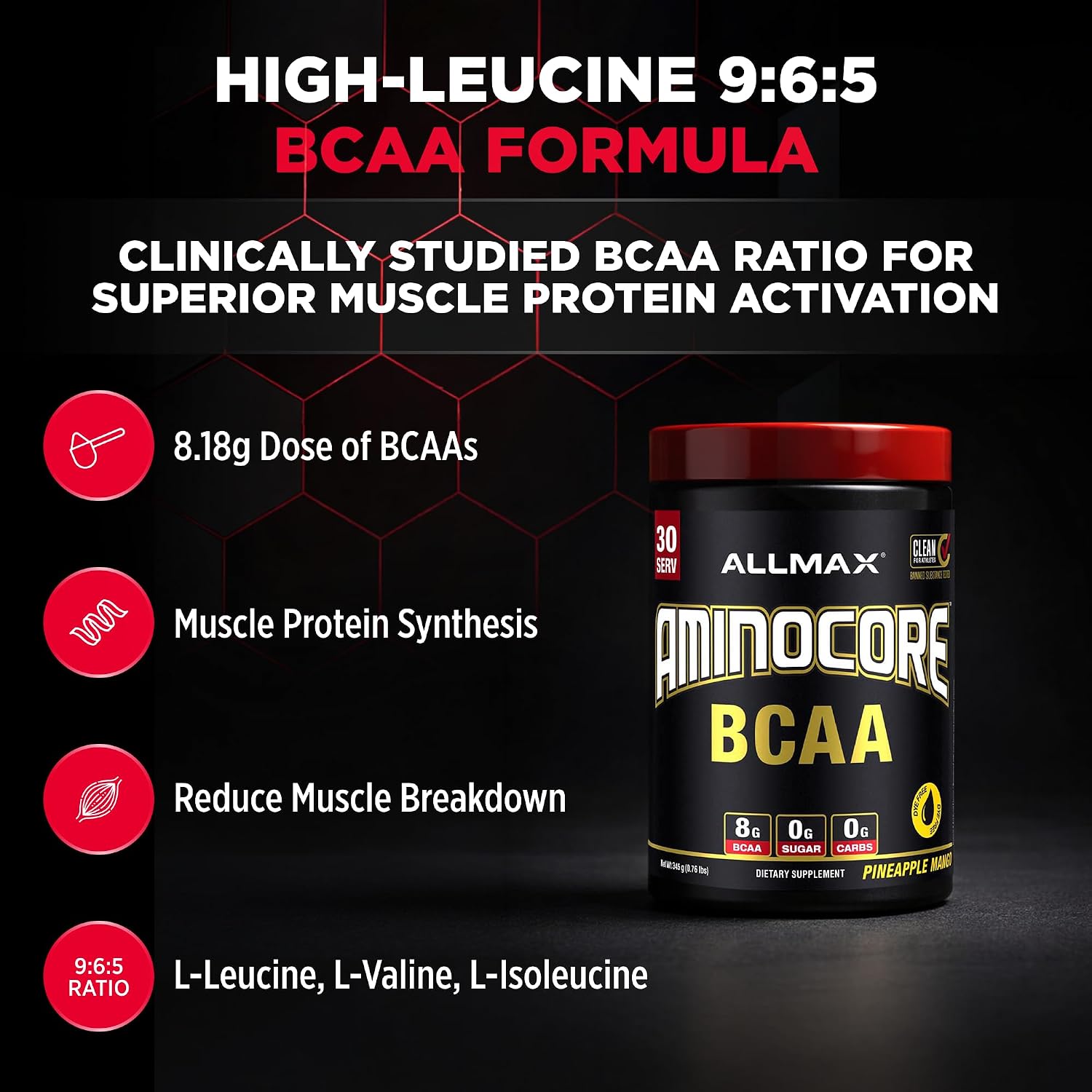 ALLMAX AMINOCORE BCAA Powder, Watermelon, 90 Servings, 1035 g