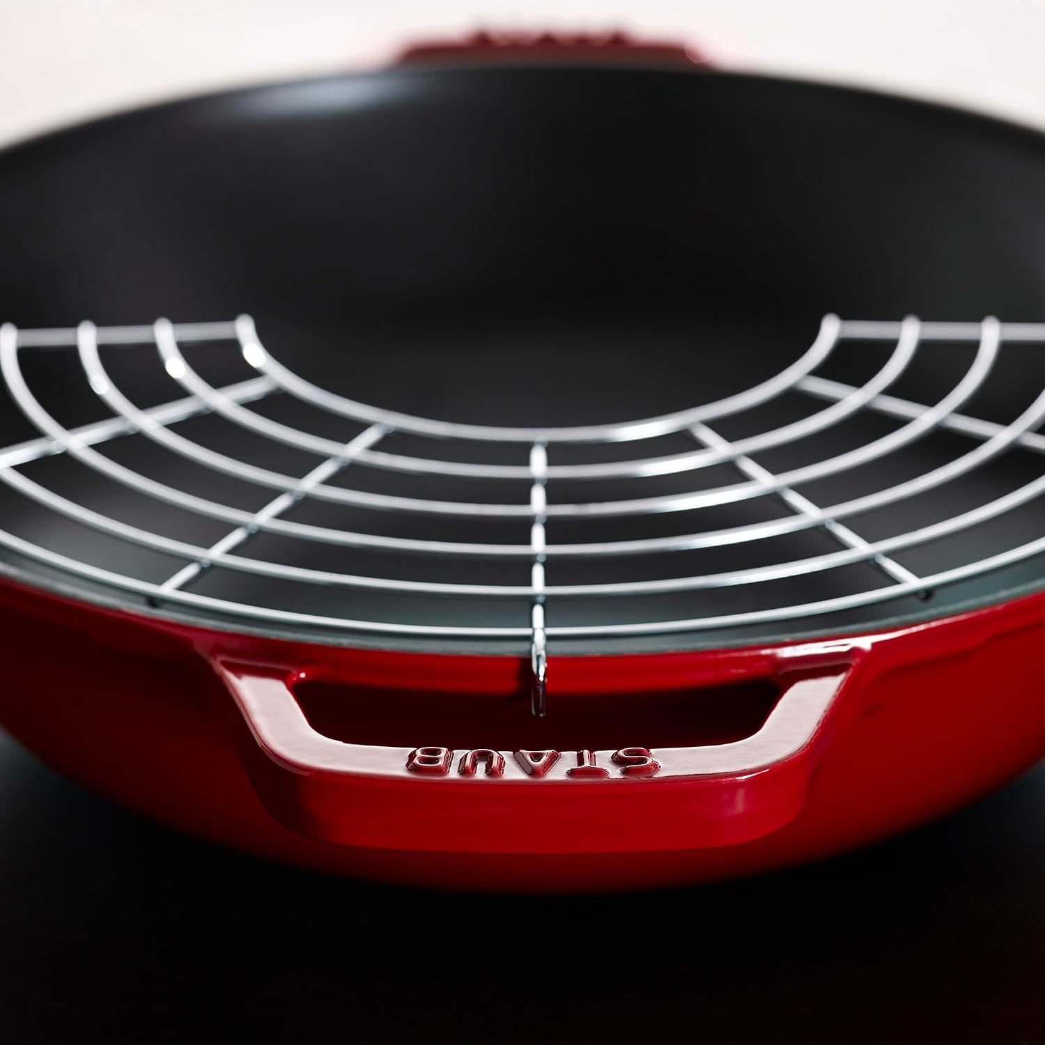 Staub Cast Iron Perfect Pan, Wok, Dutch Oven, 4.5-quart, serves 4-5, Made in France, Dark Blue