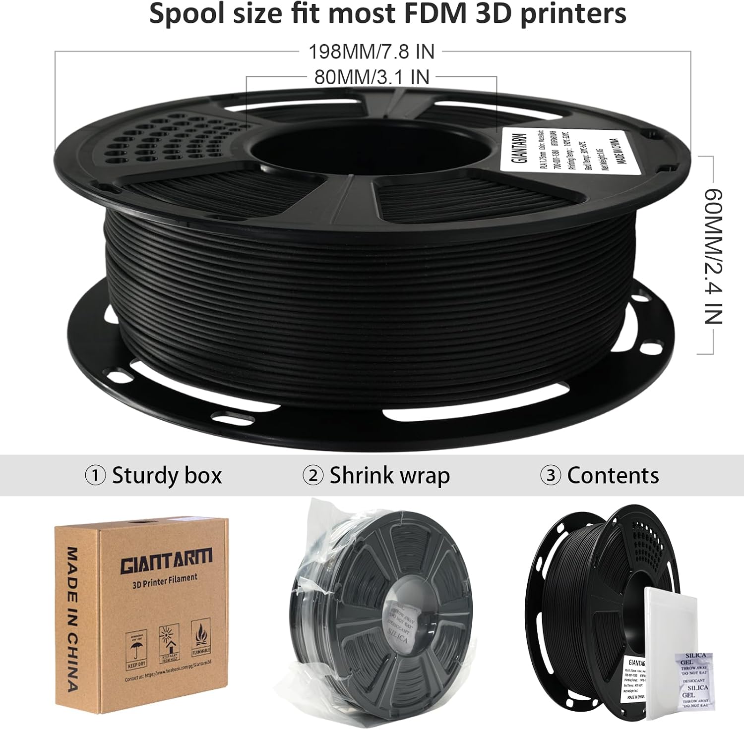 GIANTARM 3D Printer Filament, Silk Gold Pla Filament, 1Kg(2.2lbs) Spool, 1.75mm Dimension Accuracy +/- 0.03mm, 3D Printing Filament