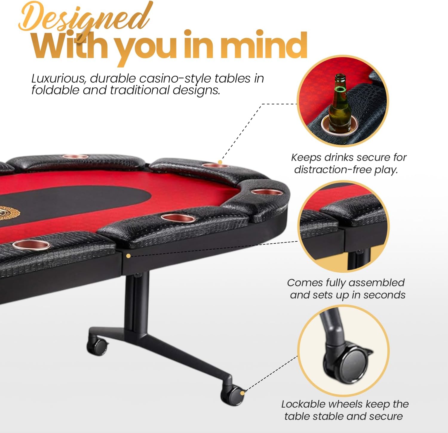 Triton Premium Foldable Poker Table - Poker Table for 10 Players Long-Lasting, Luxurious Vegas Style Casino Experience at Home