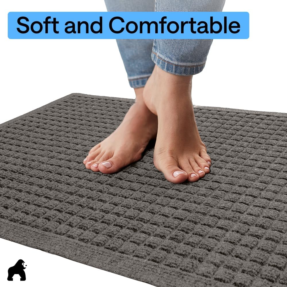 GORILLA GRIP® HydroABSORB Door Mat for Indoor Outdoor Use, 29x17 Black