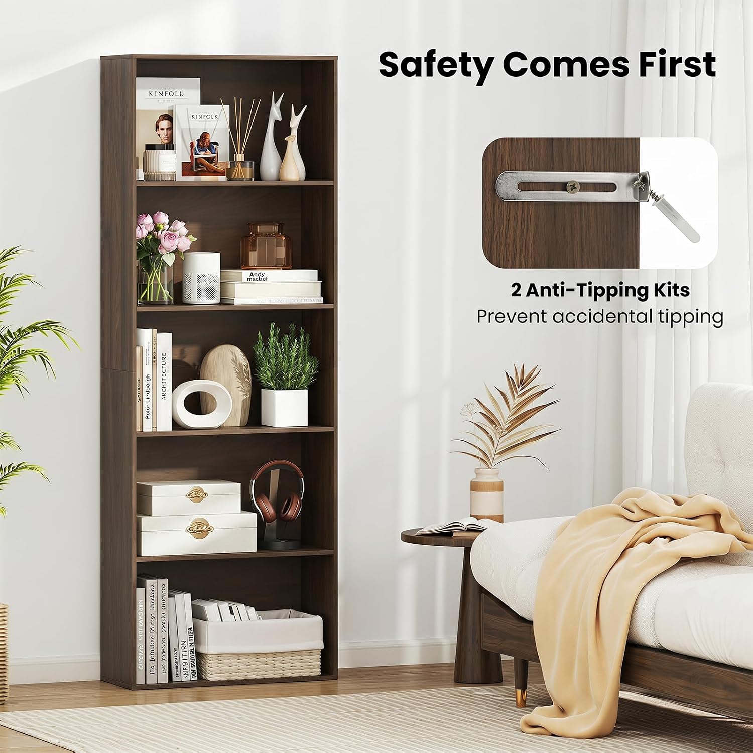 Giantex 8-Cube Bookcase, 3-Tier Cubby Bookshelf, Horizontal Vertical Display Rack with Anti-Tipping Kits, Modern Storage Organizer Shelf Unit for Bedroom, Living Room, Study (Natural, 8-Cube)