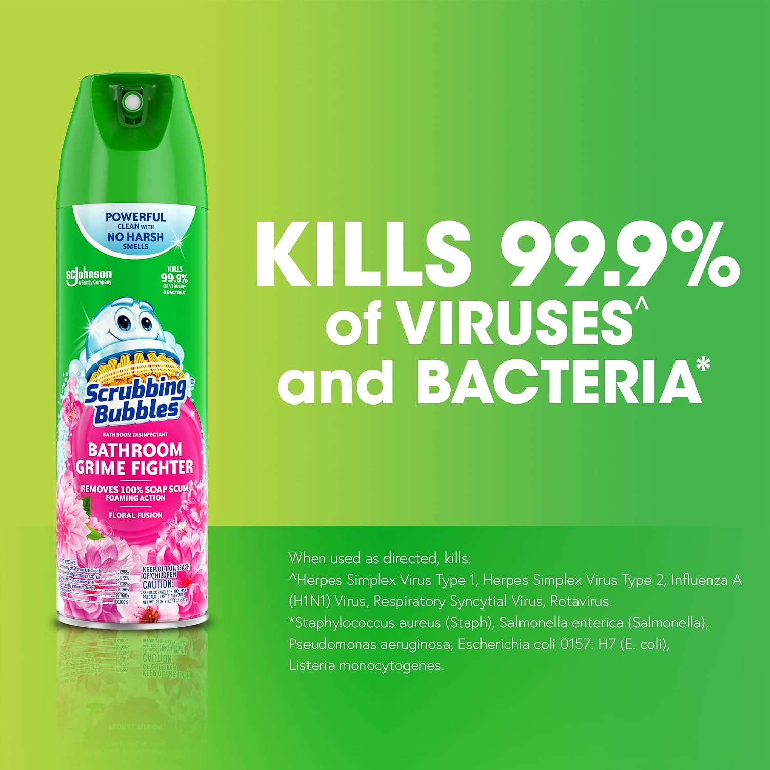 Scrubbing Bubbles Bathroom and Shower Cleaner Disinfectant Aerosol, Foaming Action Bathroom Grime Fighter, Rainshower Scent, 20oz