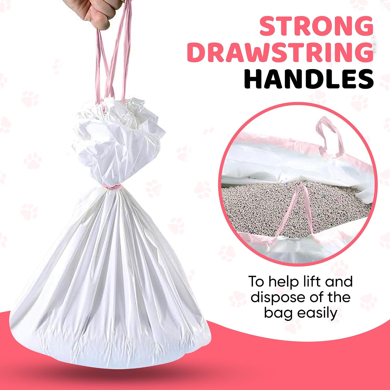 Cat Litter Box Liners 30 Count Drawstring Kitten Waste Bag | leak proof, heavy duty, scratch resistant, litter tray liner, kitty clean up