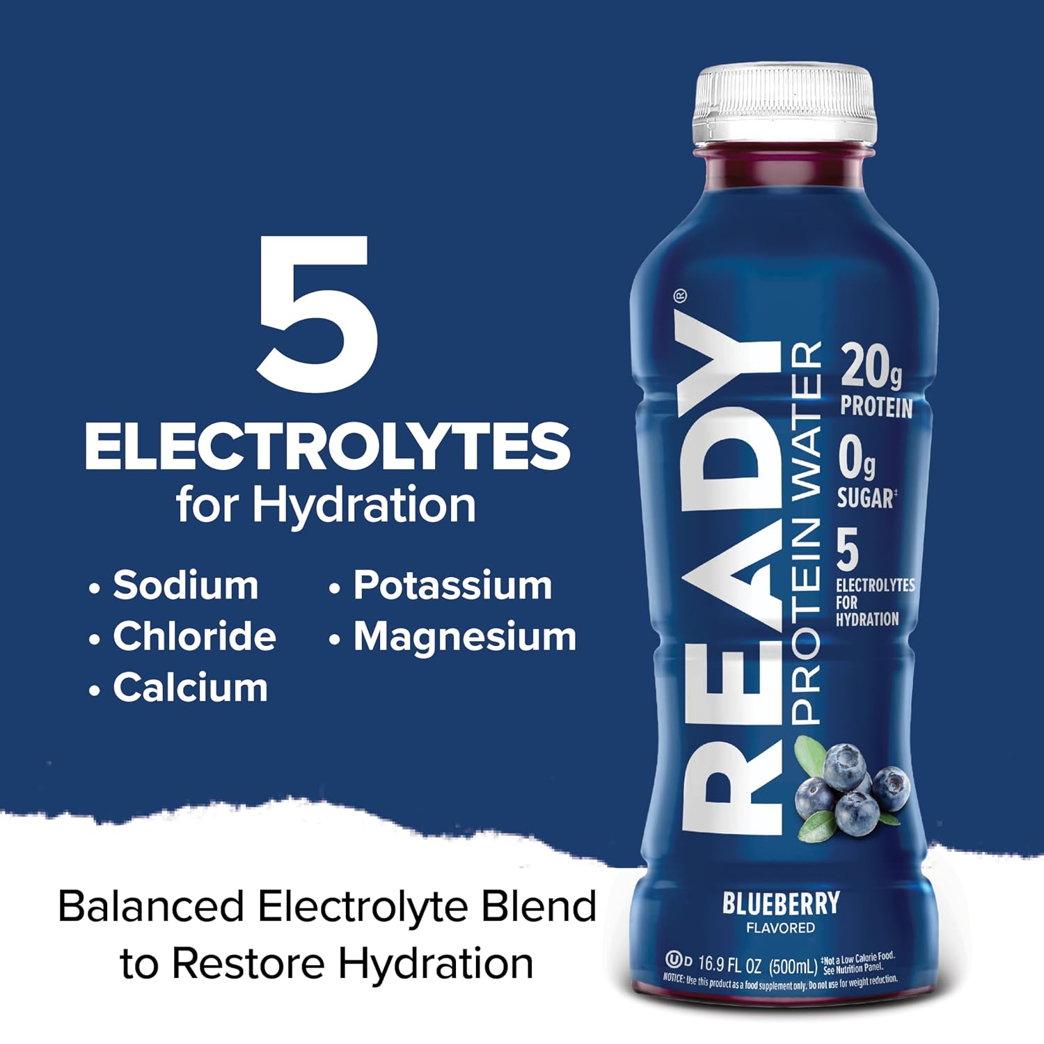 Ready Clear Protein Water, Blueberry, 20g Whey Protein Isolate, 12 Pack