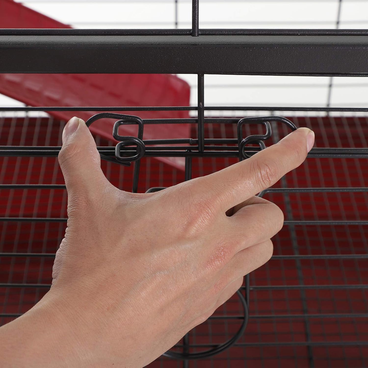 PawHut 41" L Small Animal Cage Rabbit Hutch with Feeder, Rolling Wheels Red