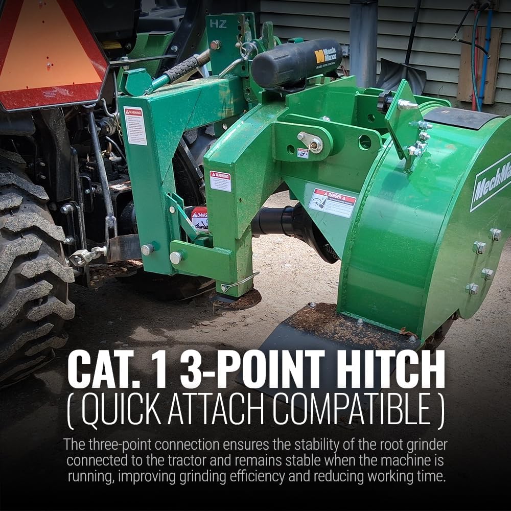 MechMaxx Heavy Duty 3-Point PTO Powered Stump Root Grinder For 15-45HP Tractors With 34 Carbide Teeth, 6'' Cutting Depth, 24'' Flywheel Diameter, Model SG24 Orange