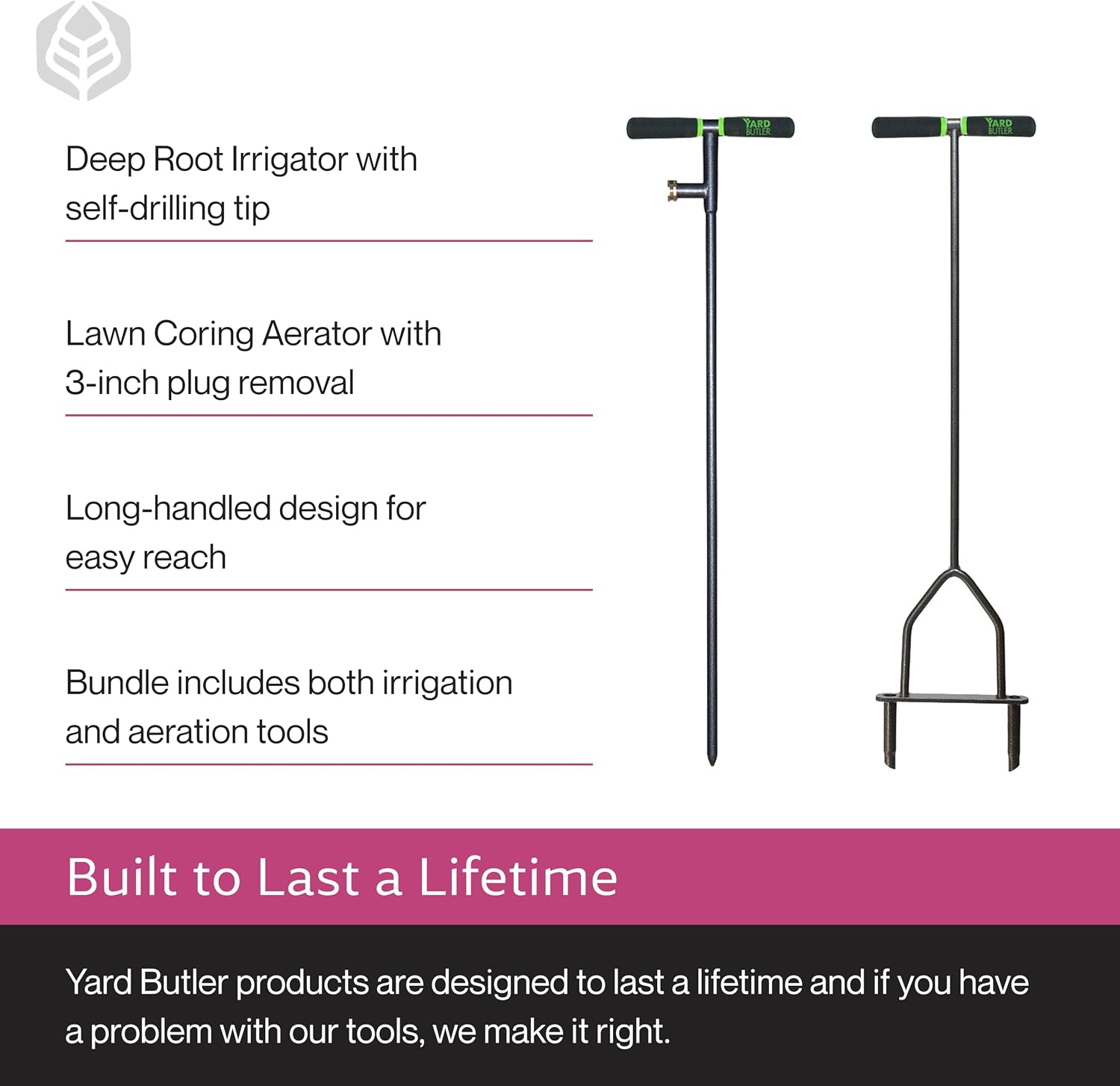 Yard Butler Manual Lawn Coring Aerator, ID-6C - Lawn Care Tool for Aerating - Long-Handled - Power-Coated Steel Construction - Comfortable Cushioned Handles Garden Tool - Easy to Use | Long-Handled Aerator, Powder-Coated Steel Construction, Cushioned Han…